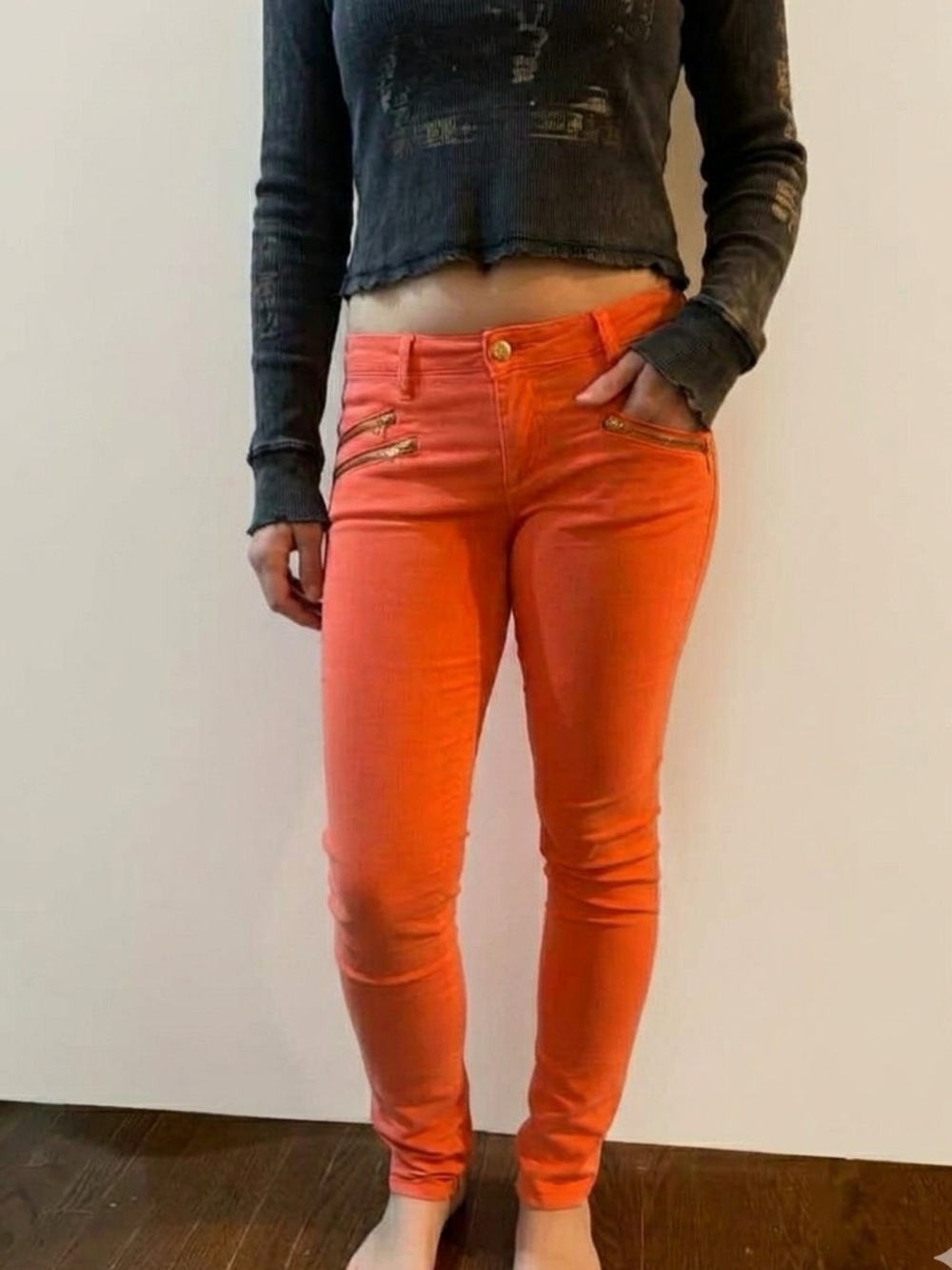 Juicy Couture Jean Corduroy Velveteen
Y2K Womens Coral Orange Low Rise Skinny 27